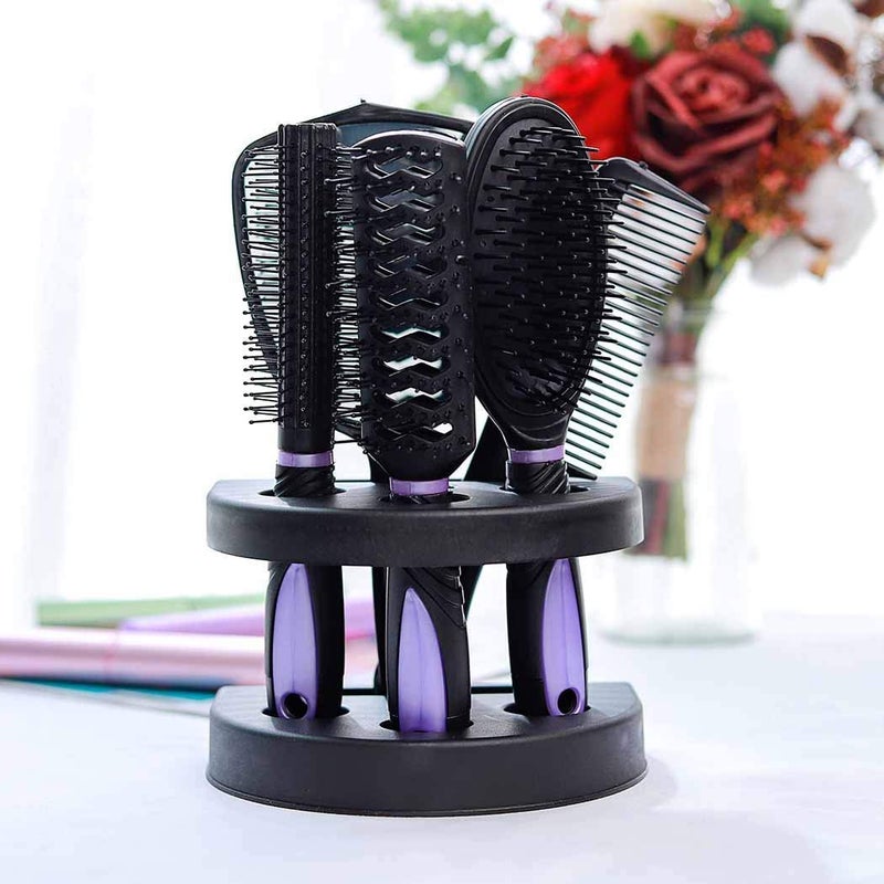 Healthcom 5 Pcs Hair Combs Set Professional Salon Hair Cutting Brushes Sets Salon Hairdressing Styling Tool Mirror And Holder Stand Set Dressing Comb Kits for Women and Men,Purple - Image 5